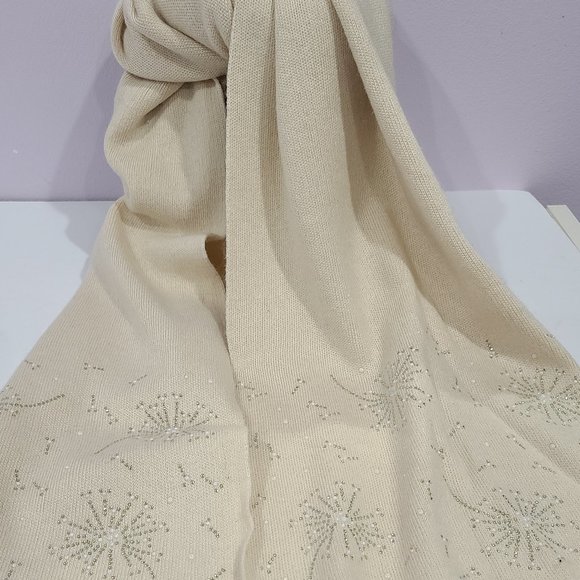 WOOL & ANGORA SCARF WITH PEARL & STONE BEAD DETAIL - Picture 6 of 9